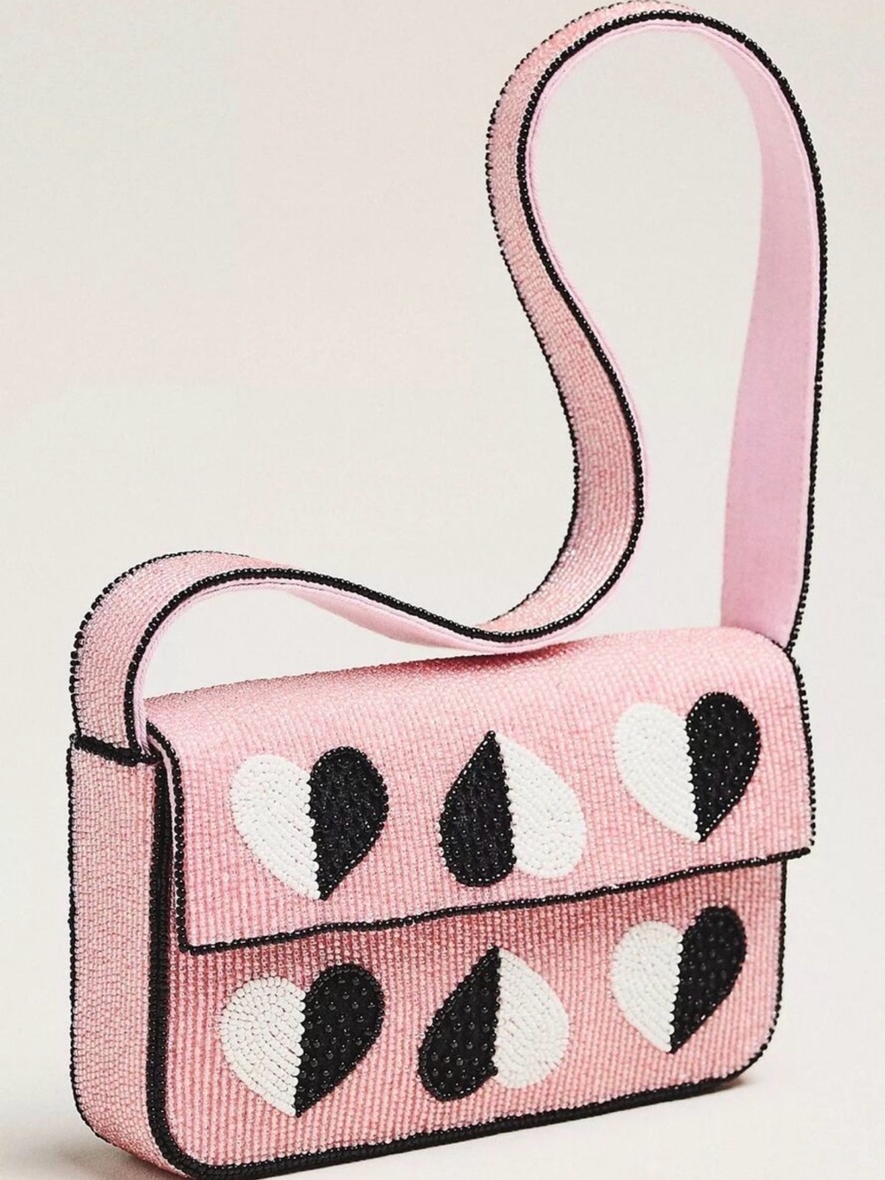 Anthropologie Fiona Pink Beaded Heart Patch Crossbody Bag